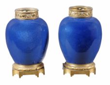 A pair of gilt metal mounted Chinese mottled blue ground porcelain vases  , late 19th century, 26.