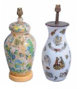 Two Decalcomania baluster vases,   19th century,  mounted as lamps, one decorated with chinoiserie