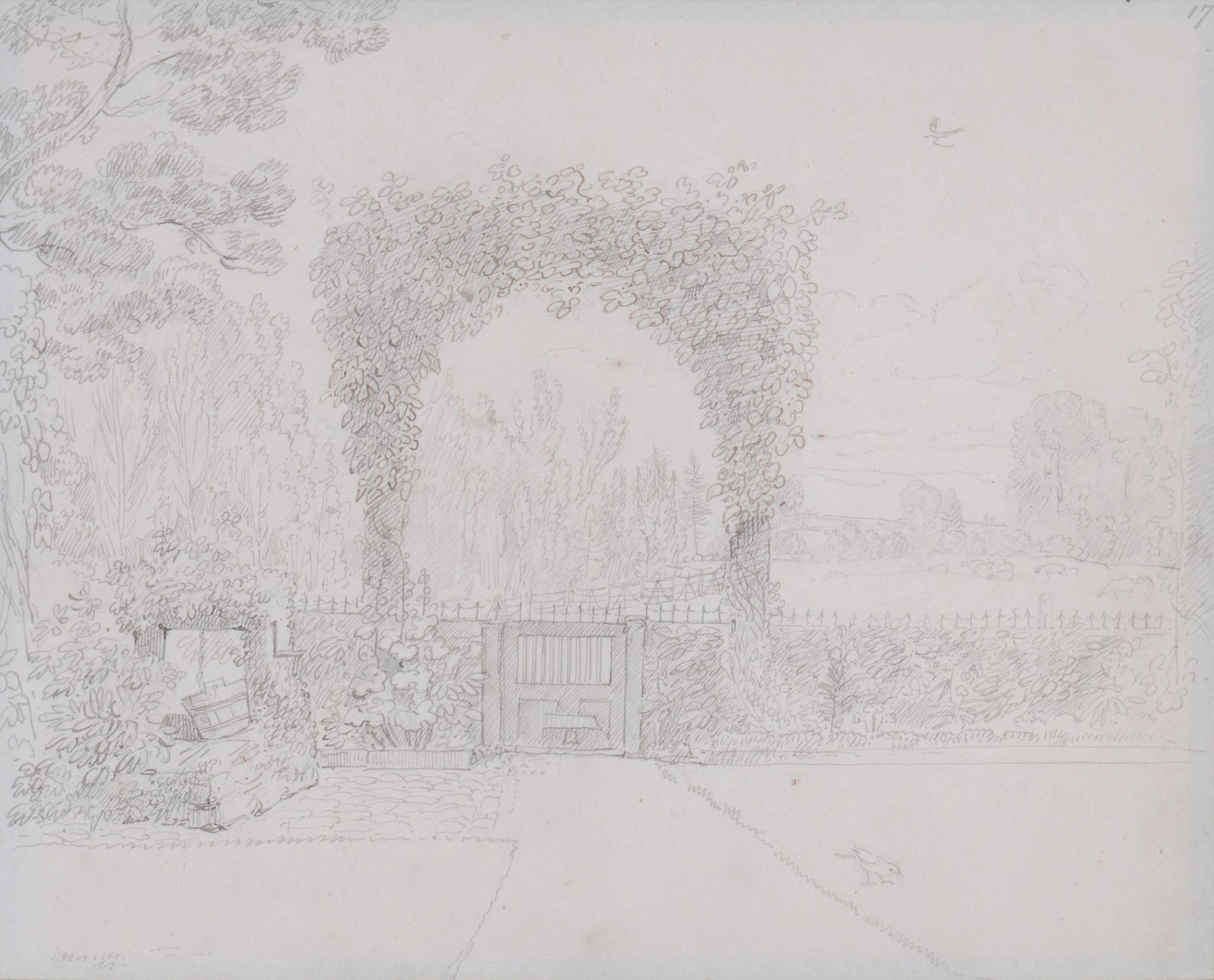 Mary Spillsbury (1777-1823) A rustic Cottage Gateway Grey ink Indistinctly signed and inscribed   17 - Image 2 of 6