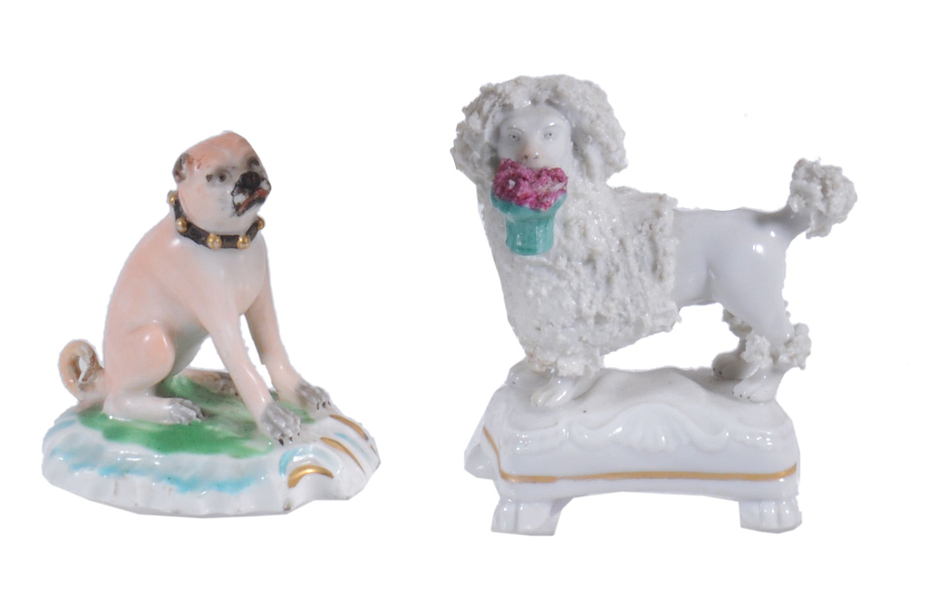 A Derby model of a seated pug  , circa 1820,  incised '3' to underside of base on a green and