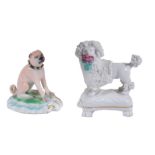 A Derby model of a seated pug  , circa 1820,  incised '3' to underside of base on a green and