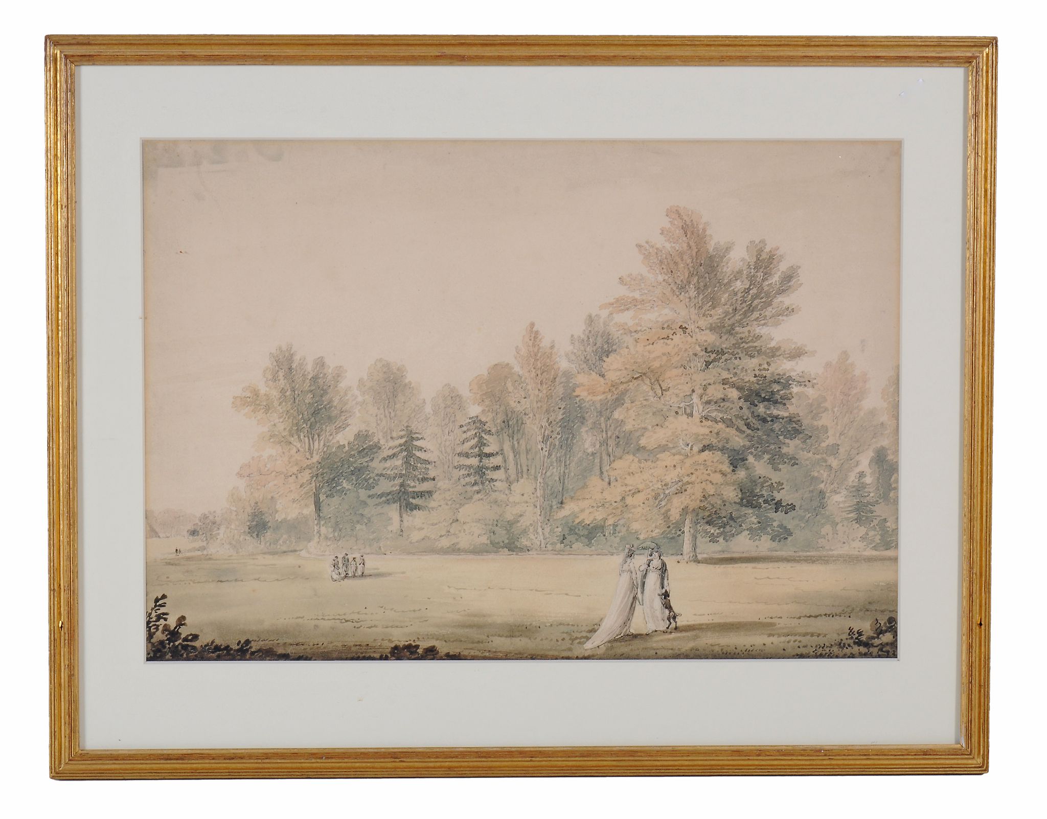 John Claude Nattes (circa 1765-1839) Figures in a park Watercolour  33 x 47 cm. (13 x 18 1/2 in) - Image 2 of 3