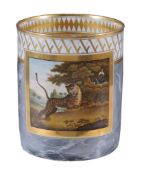 A large Chamberlain's Worcester cylindrical tankard,   circa 1805,  painted with a rectangular