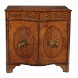 A Sheraton Revival crossbanded satin wood serpentine fronted side cabinet  , late 19th century,