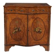 A Sheraton Revival crossbanded satin wood serpentine fronted side cabinet  , late 19th century,