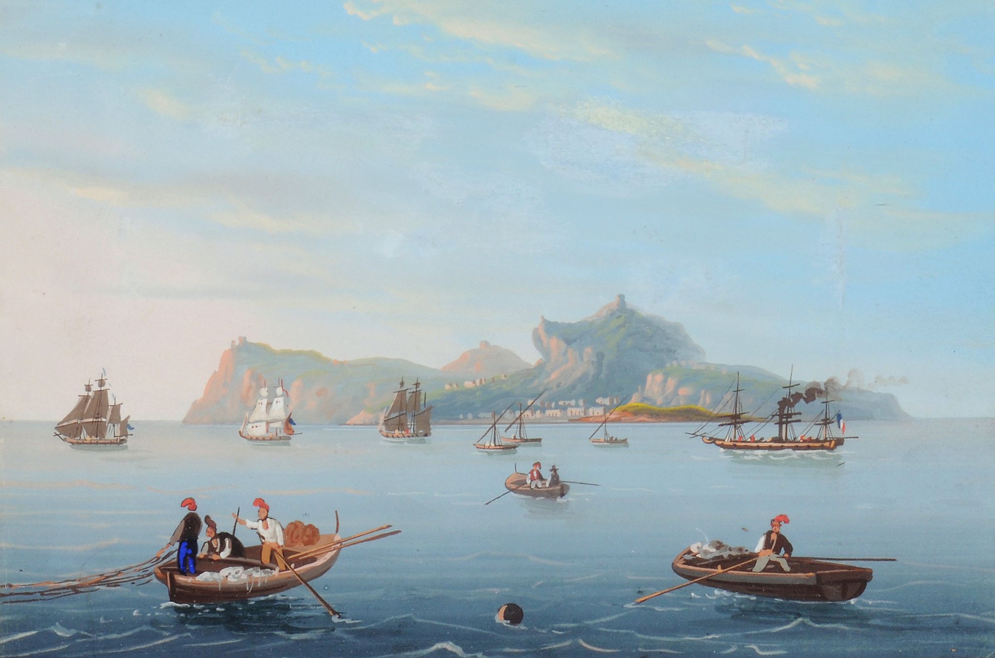 Neapolitan School (19th century) View towards Capri with boats  Gouache  12.5 x 18.5 cm (4 7/8 x 7
