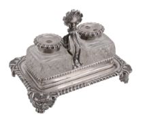 A George IV silver oblong small inkstand by John  &  Thomas Settle,   Sheffield 1822, the central