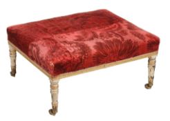 A George III cream painted and parcel gilt footstool,   circa 1800,  the padded crimson velvet