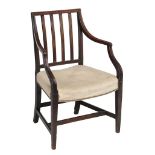 A mahogany armchair  , George III, circa 1780,  stamped  Gillows Lancaster   to the seat rail,  the