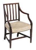 A mahogany armchair  , George III, circa 1780,  stamped  Gillows Lancaster   to the seat rail,  the