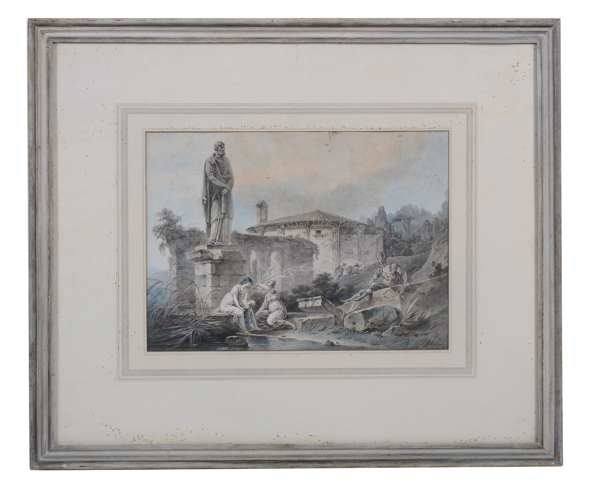 J T Depelchin  An Italianate view with figures by ruins  Pen and black ink, with watercolour  Signed - Image 2 of 3