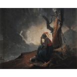 After Joseph Wright of Derby, A.R.A.  The widow of an Indian chief  Coloured engraving  45 x 55 cm.