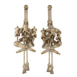 A pair of white painted and giltwood three branch wall appliques  , possibly Baltic, in Louis XVI