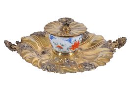 A William IV silver gilt and Chinese porcelain inkstand by Charles Reily  &  George Storer,
