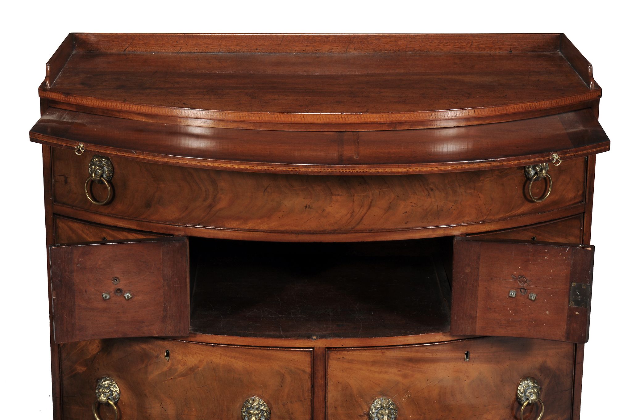 A Regency and later mahogany chest  , of bowfront outline  with a three quarter gallery  and - Image 2 of 3