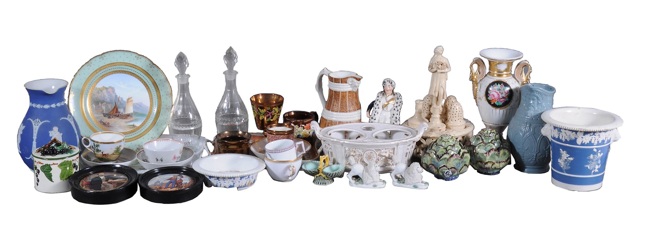 A miscellaneous selection of ceramics   to including; two pot lids, a modern Italian creamware