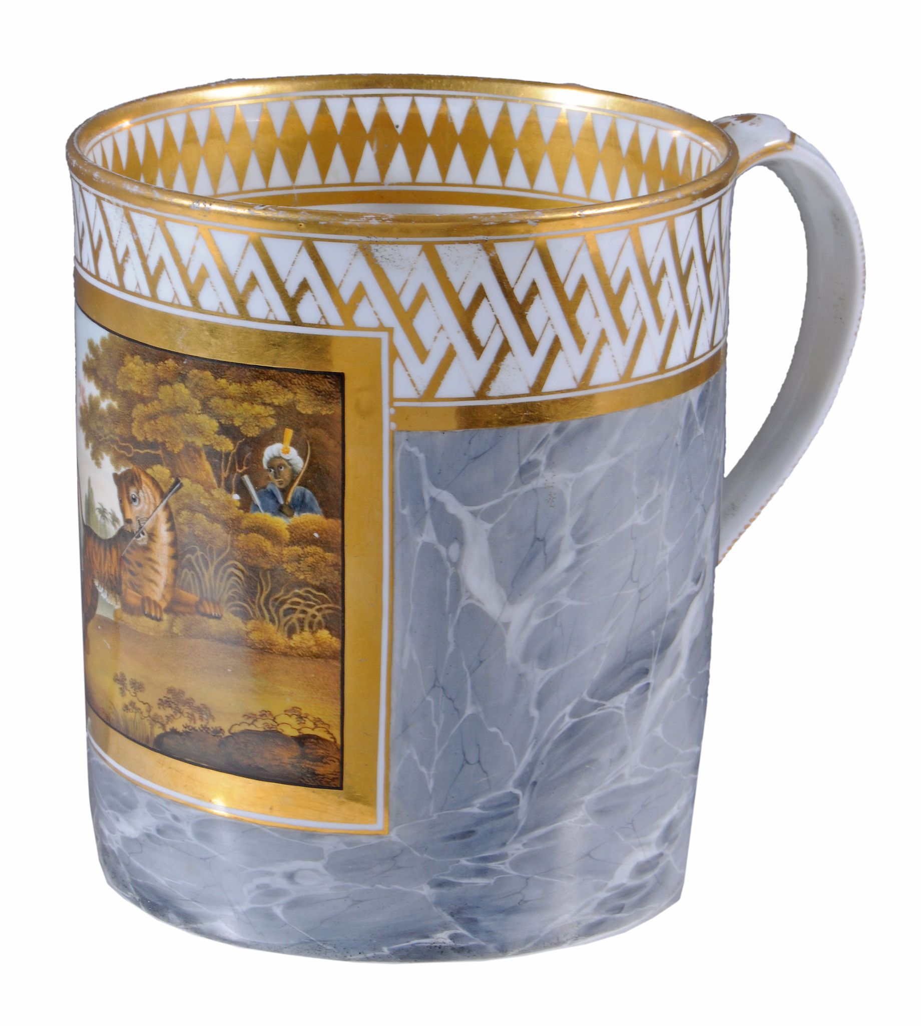 A large Chamberlain's Worcester cylindrical tankard,   circa 1805,  painted with a rectangular - Image 2 of 3