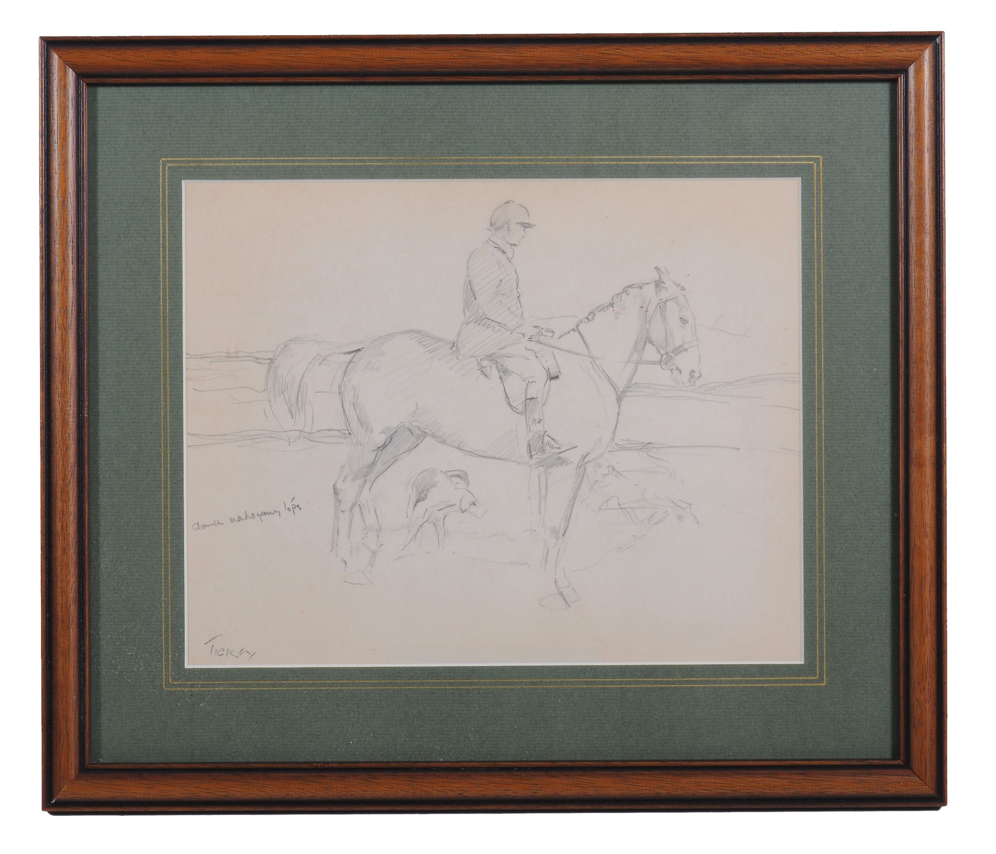 Molly Maurice Latham (1900-1987)  Ticky, a hunter, with rider up  Pencil Inscribed lower left Ticky - Image 5 of 6
