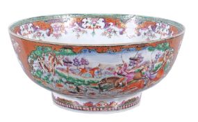 A Chinese export Mandarin palette punch bowl, Qing Dynasty  , Qianlong (1736-95),  decorated with