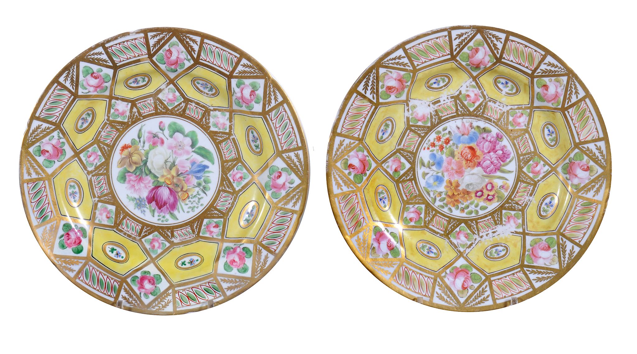 A pair of Coalport `Church Gresley' pattern plates  , circa 1820,  painted with a central bouquet