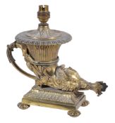 A George IV gilt metal table Rhyton oil lamp,   circa 1825, in the manner of Thomas Messenger,