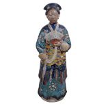 A Chinese painted terracotta figure of a woman  , 19th century, with articulated head, 43cm high