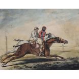 George Moutard Woodward (1760-1809)  Horse Racing  Watercolour  17 x 21.5 cm. (6 7/8 x 8 1/2 in)