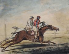 George Moutard Woodward (1760-1809)  Horse Racing  Watercolour  17 x 21.5 cm. (6 7/8 x 8 1/2 in)