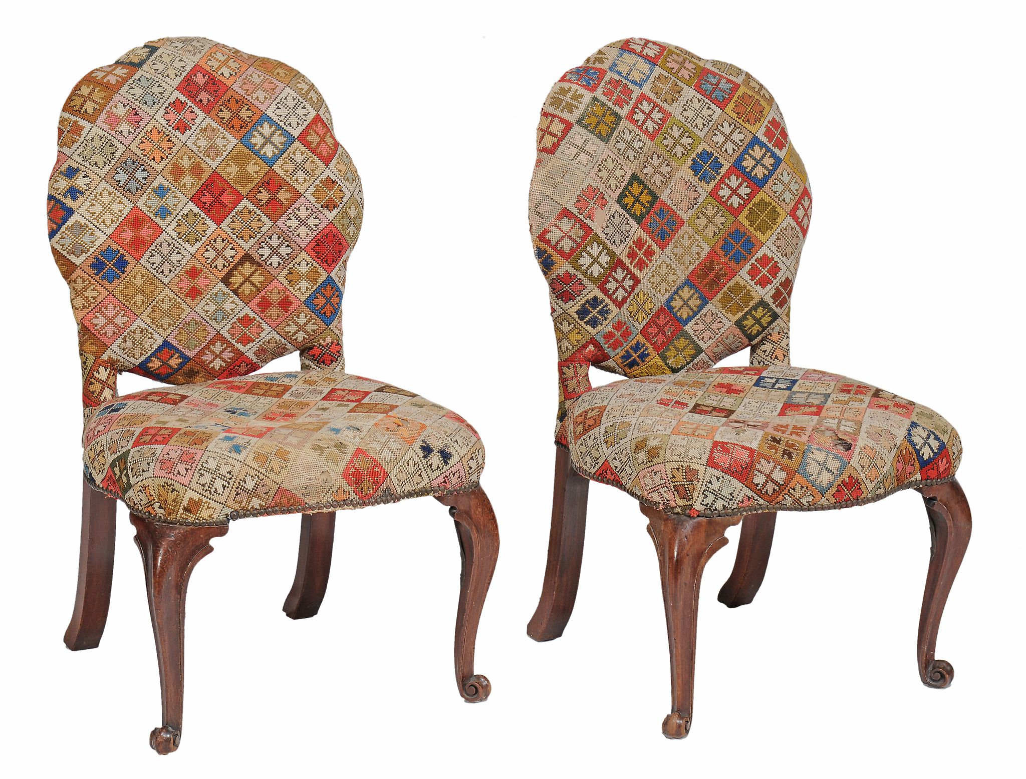 A pair of George III mahogany salon chairs  , circa 1770, the tapestry upholsterd and padded oval
