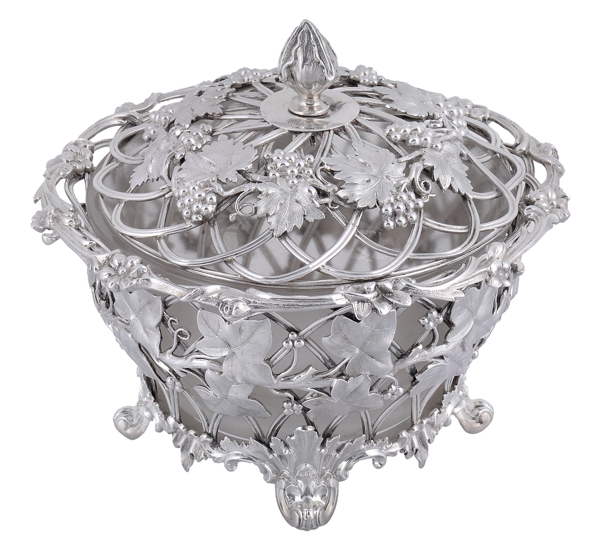 The Prince Consort: A Victorian silver dessert sugar or cream basket and cover by Edward Barnard  &