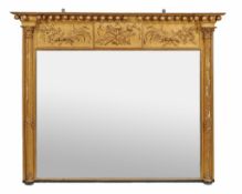 A Regency giltwood overmantel mirror  , circa 1815, with central frieze containing naval motif