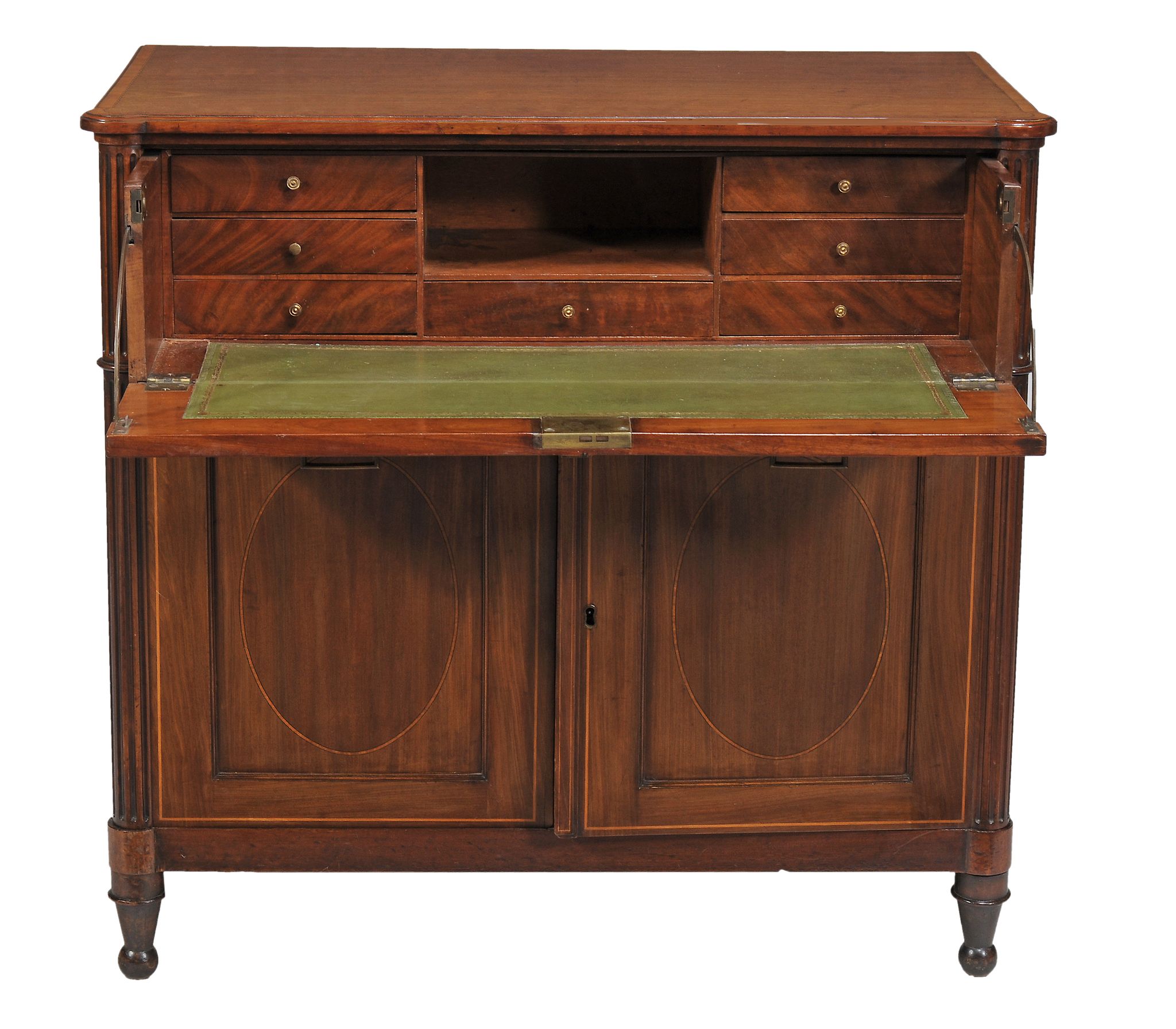 A Regency mahogany and crossbanded secretaire cabinet  , first quater 19th century, the shaped top - Image 2 of 2