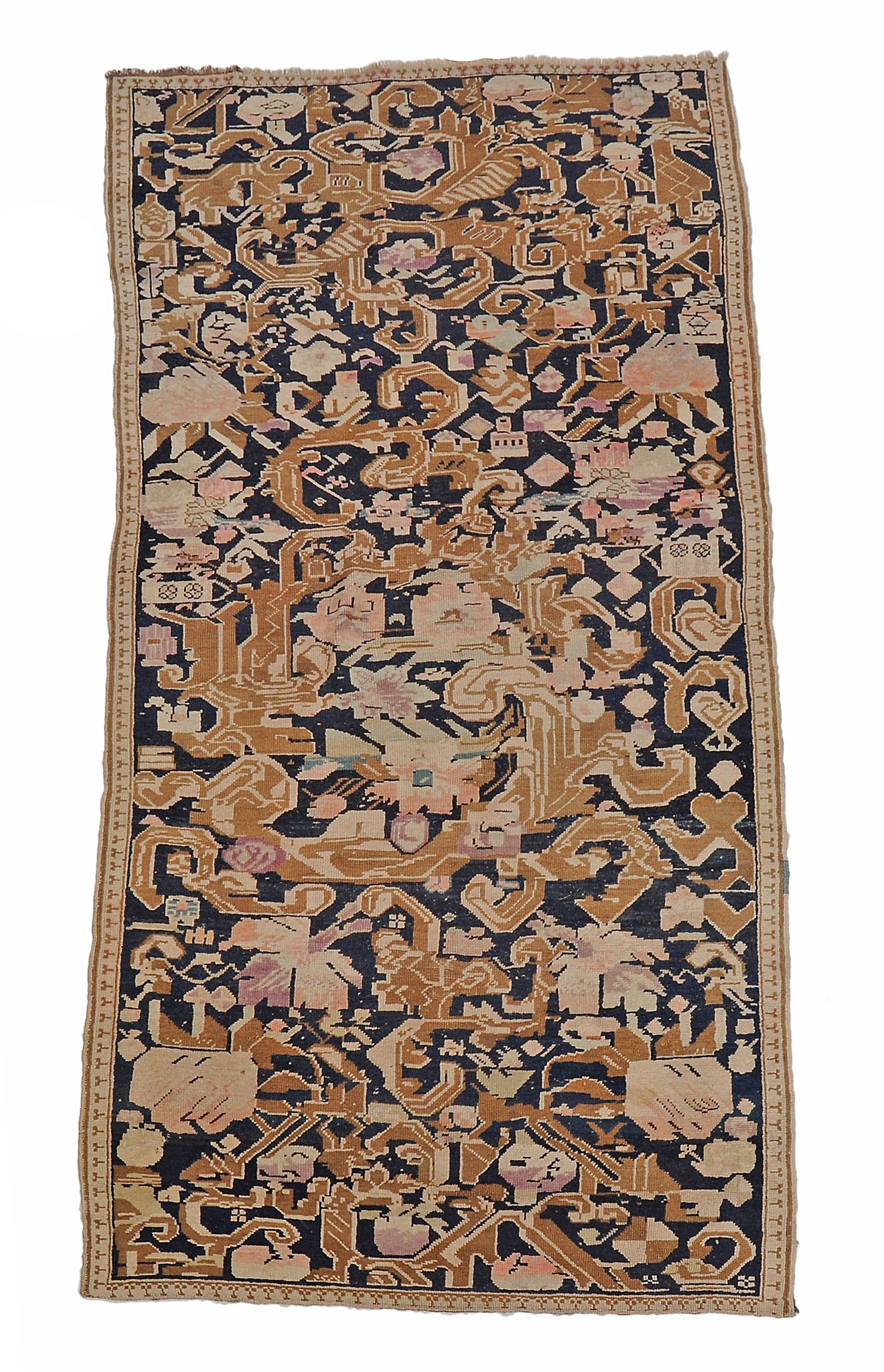 A Garabagh long rug, Southeast Caucasus  , circa 1900,  the dark blue field with overall stylised