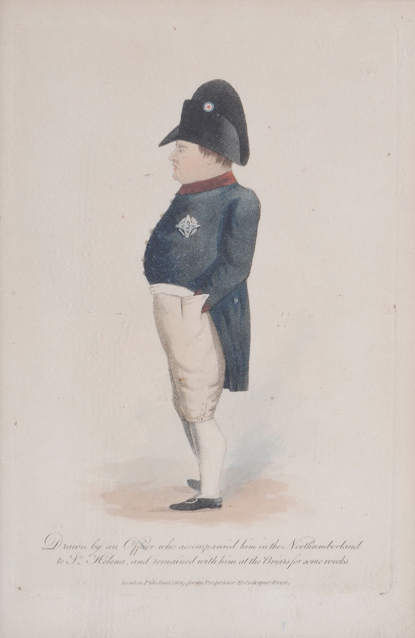 A pair of caricature profile portraits thought to be of Napoleon,   together with three related
