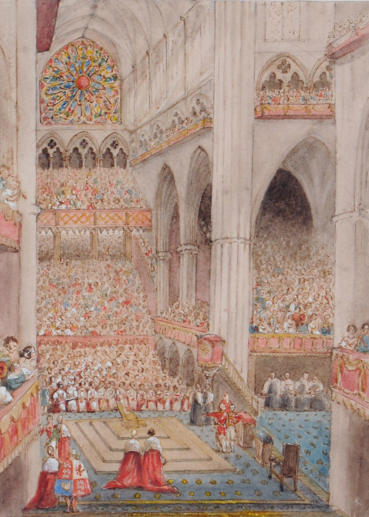 Walter Sneyd (1809-1888)  The Coronation of Queen Victoria, Westminster Abbey  Watercolour  20 x 15