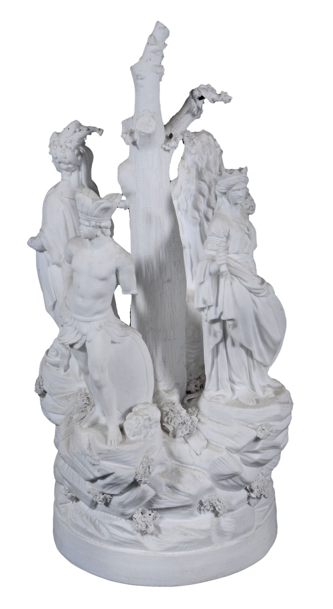 A French biscuit porcelain group of the Four  Continents  , 19th century,   35cm high
