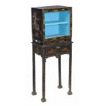 A Chinese black lacquer and gilt decorated display cabinet on stand  , 18th century and later,