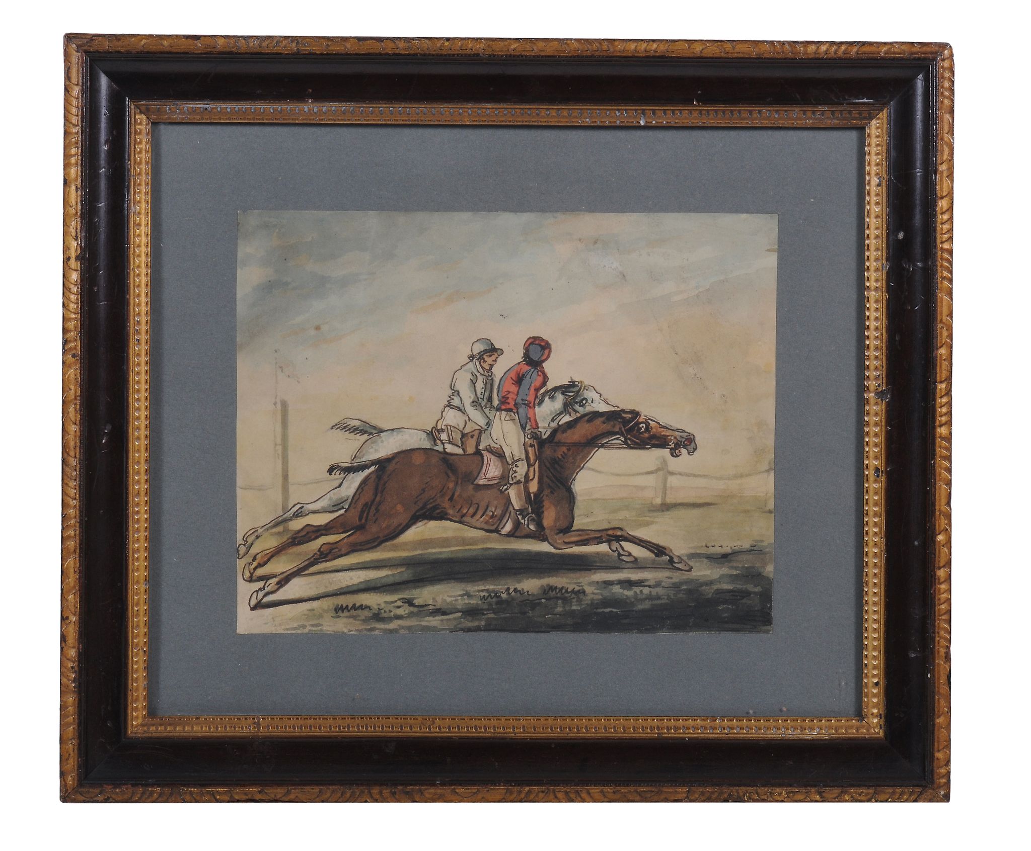 George Moutard Woodward (1760-1809)  Horse Racing  Watercolour  17 x 21.5 cm. (6 7/8 x 8 1/2 in) - Image 2 of 3