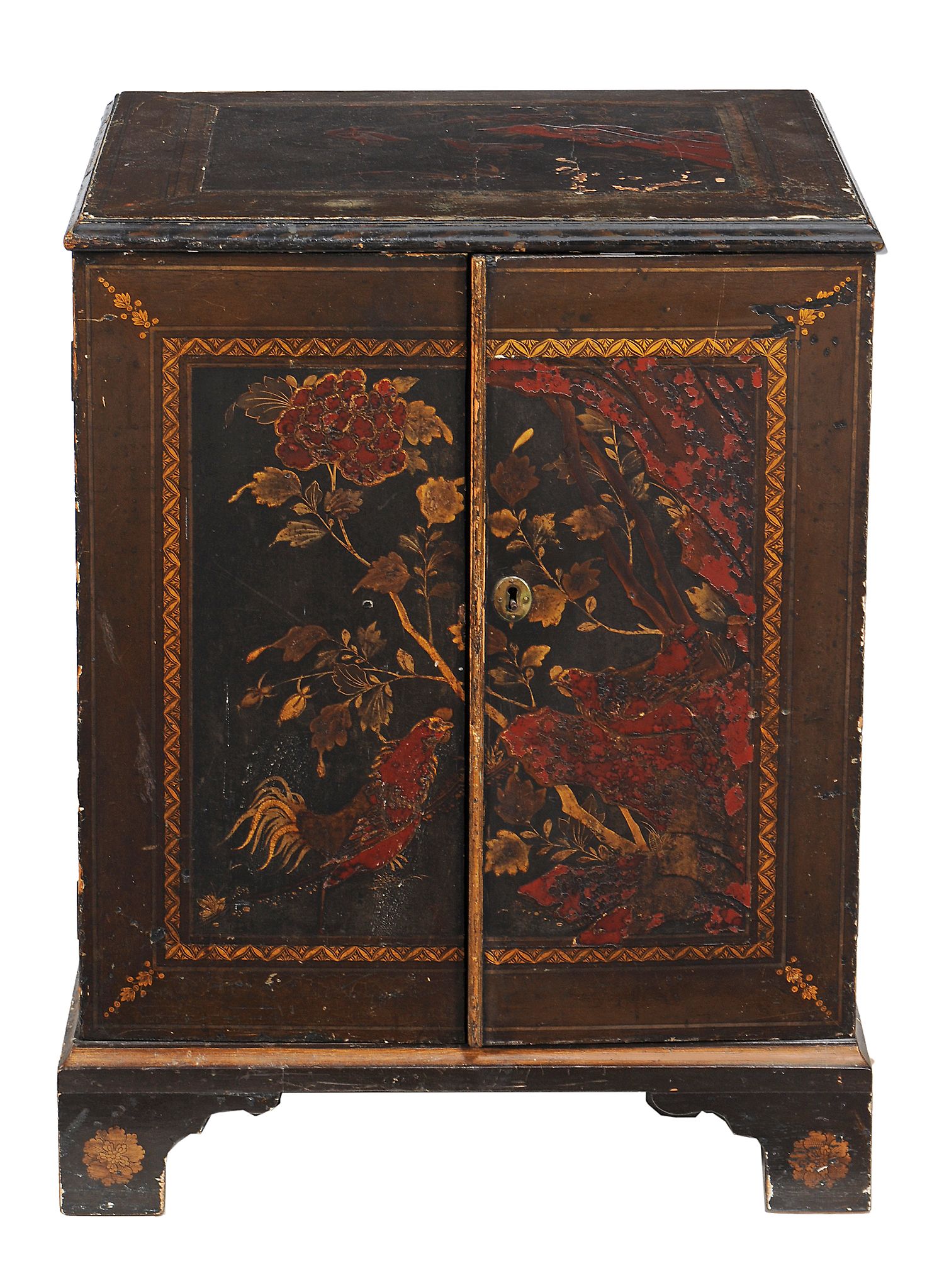 A black lacquer and gilt decorated cupboard  , late 18th/ early 19th century,  with gilt and