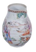 A Mandarin palette milk jug  , Qing Dynasty, Qianlong (1736-95),  painted with  figures 11.5cm high