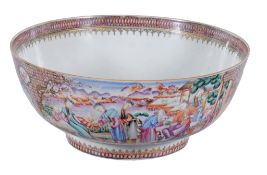 A Chinese famille rose punch bowl,   Qing Dynasty, Qianlong (1736-95),  the sides decorated with