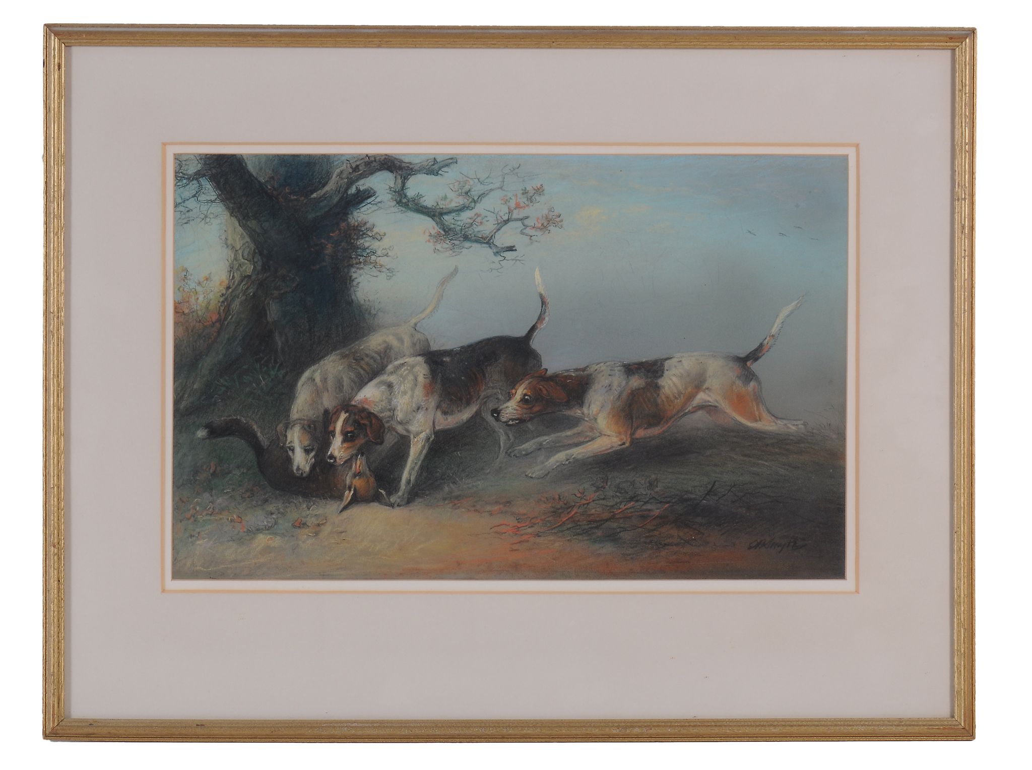 Edward Robert Smythe (1810-1899)   Four Hunting scenes  Coloured chalks on paper Each c.29 x 46 cm. - Image 2 of 8