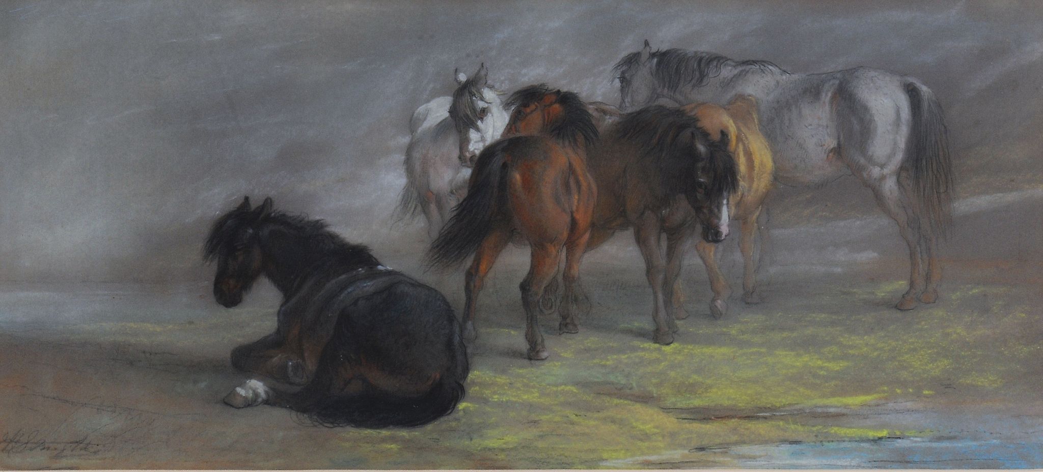 Edward Robert Smythe (1810-1899) Horses Coloured chalks on paper Signed lower left 25 x 56 cm. (9