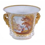 A Derby bucket shaped jardiniere  , circa 1820,  painted with a titled view `Near Ashborne,