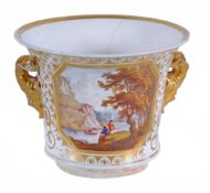 A Derby bucket shaped jardiniere  , circa 1820,  painted with a titled view `Near Ashborne,