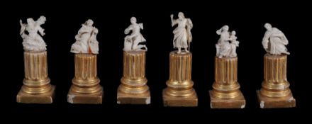 A collection of six miniature ivory figures of saints or worshippers,   early 19th century,  each