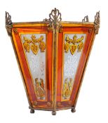 A George IV gilt metal and etched and reverse decorated glass hall lantern,   circa 1825, of