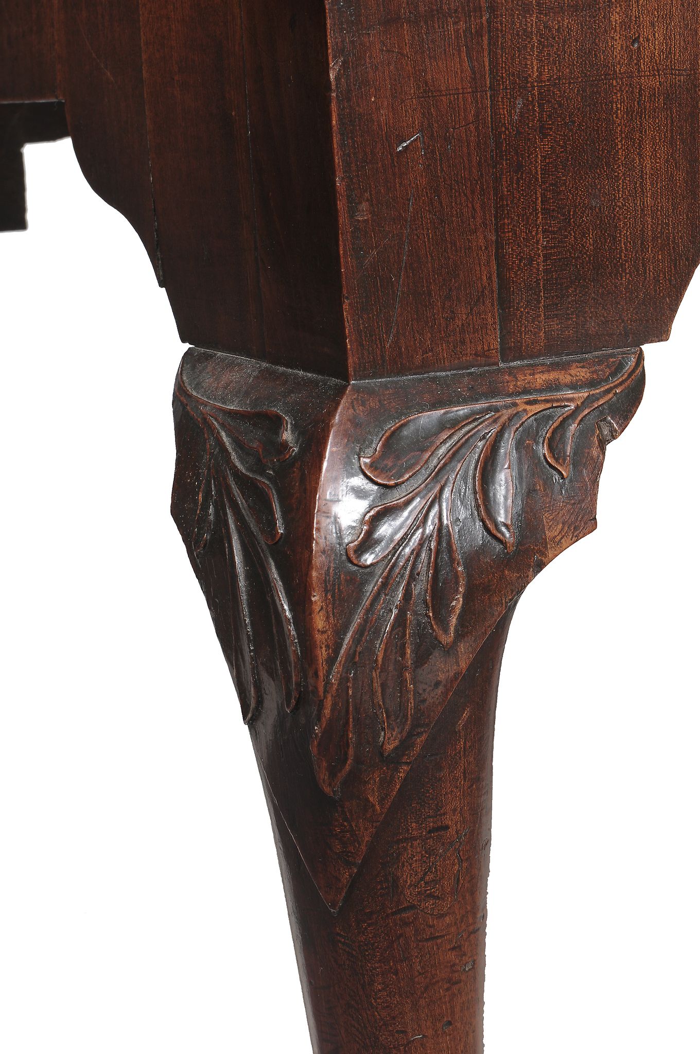 A George II mahogany side table  , circa 1750, possibly Irish, the shaped marble top above moulding - Image 4 of 7