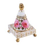 A Davenport conical pastille burner and stand  , circa 1820,  painted with pink roses with gilt