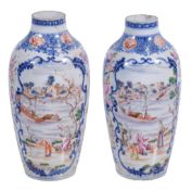 A pair of Chinese export tapering vases, Qing Dynasty  , circa 1800,  decorated in coloured enamels